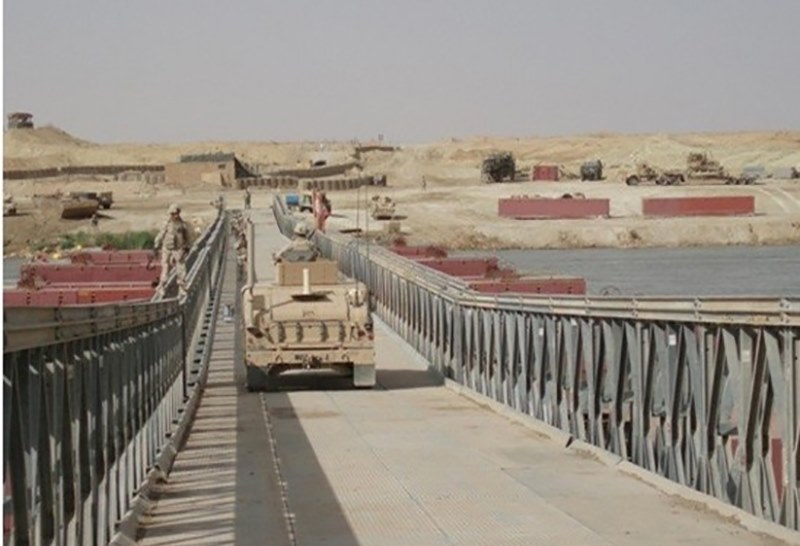 Bailey Pontoon Bridge BSB Military Tank Traffic Pass During War Time