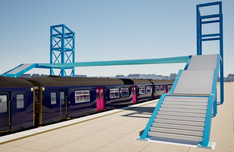 Pedestrain Foot bridge over cross train in 3D BIM Revit Tekla model