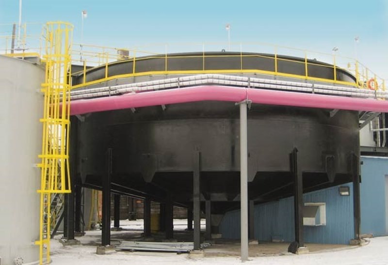 circular thickener at steel mfg on legs for wastewater steel processing plant