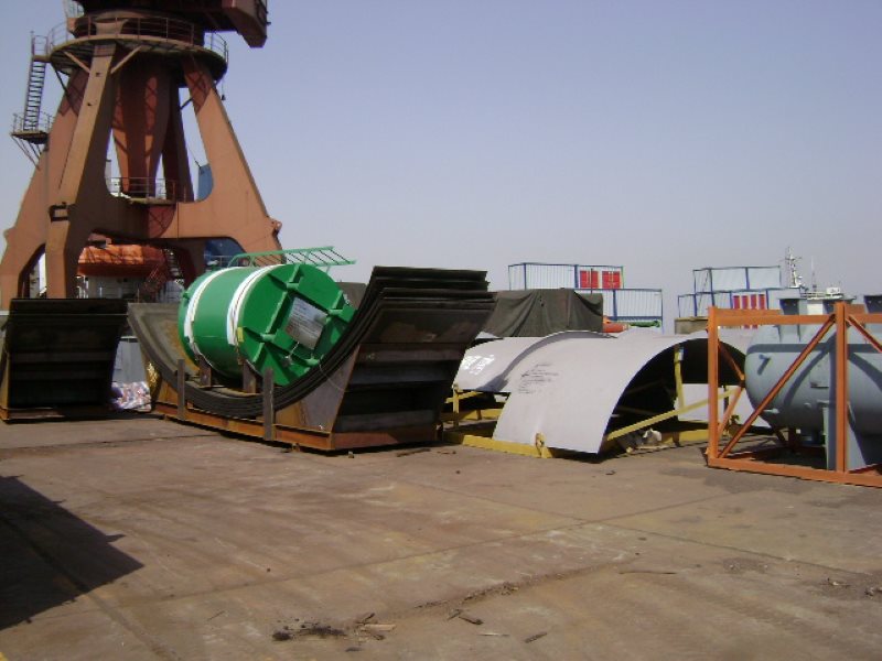 20200328 turbine generator building steel structure piled at Shanghai port delivery