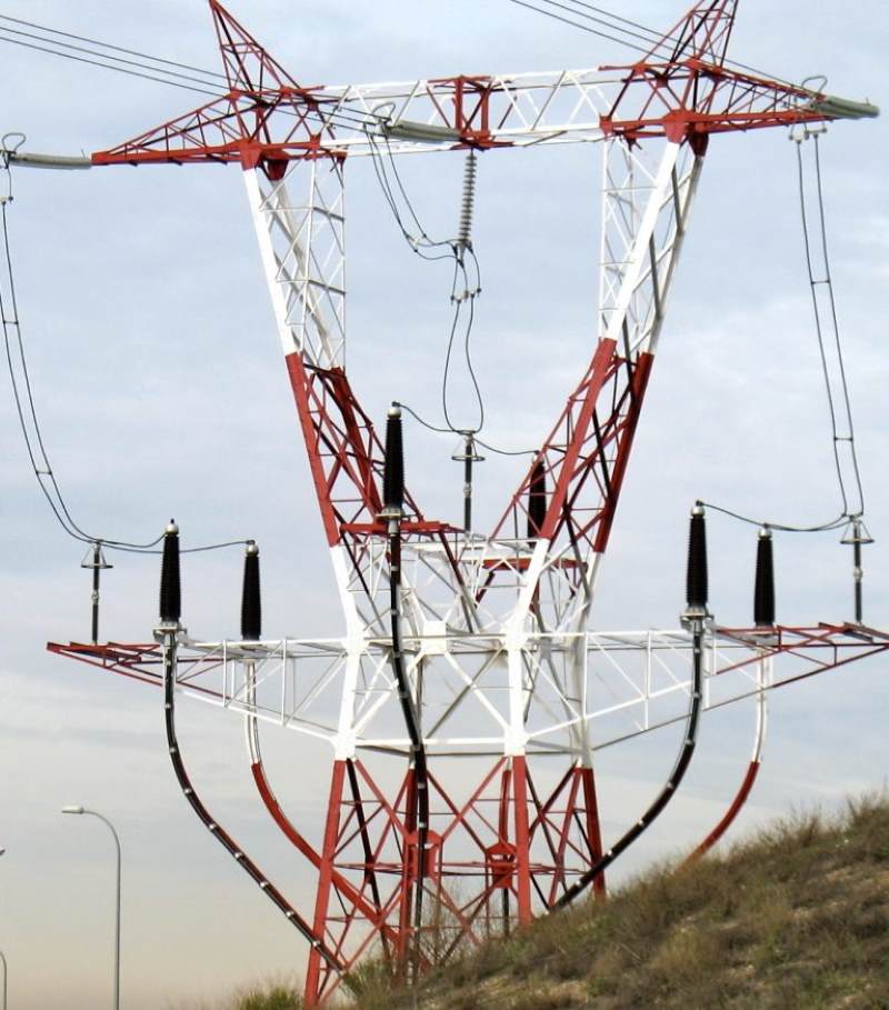 Cable transition towers near airport in Madrid