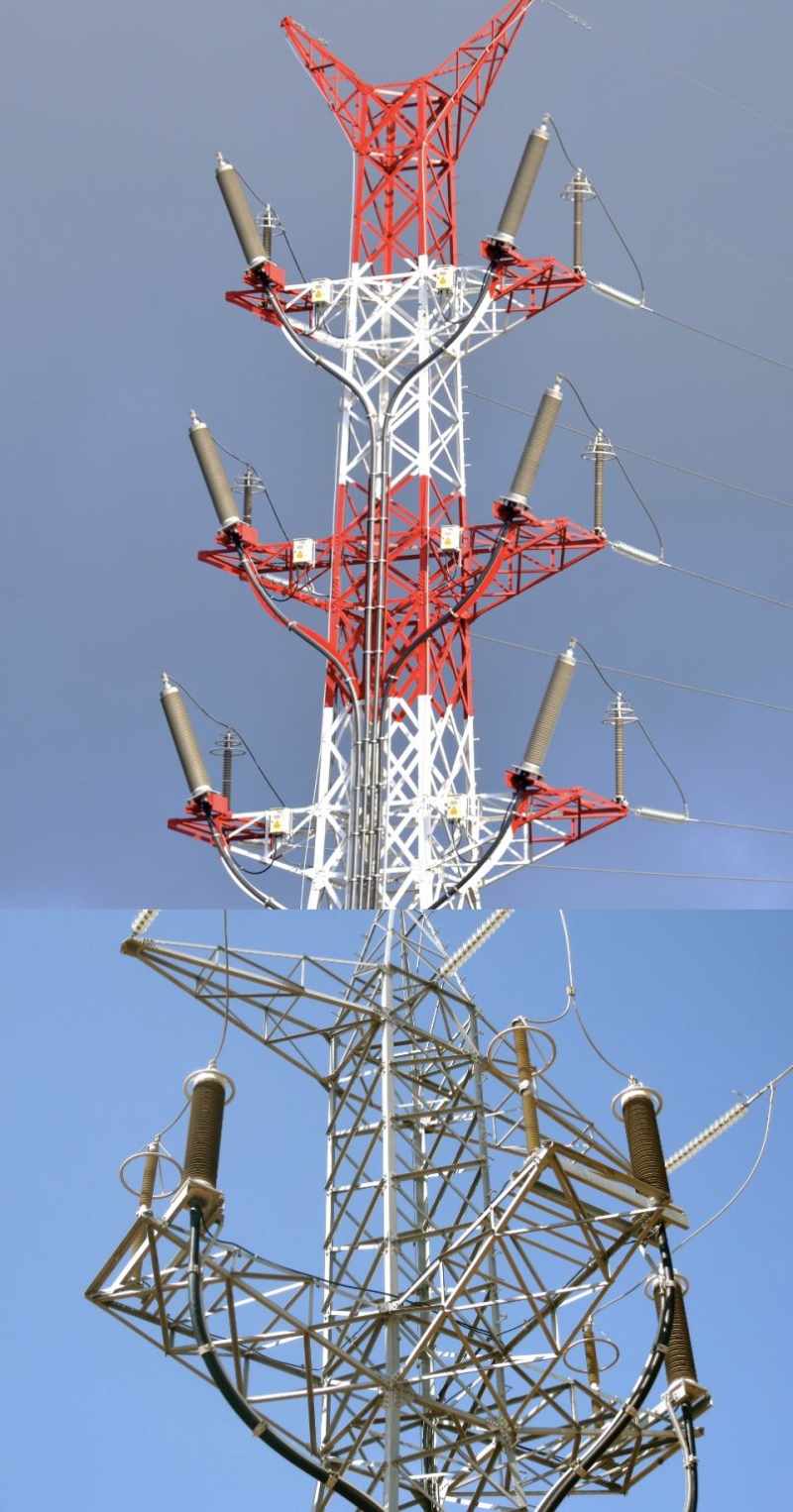 Cable transition towers near airport in Madrid