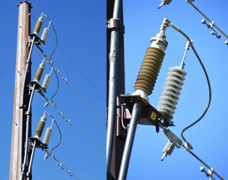 Minimalist cable transition tower in southwest United States