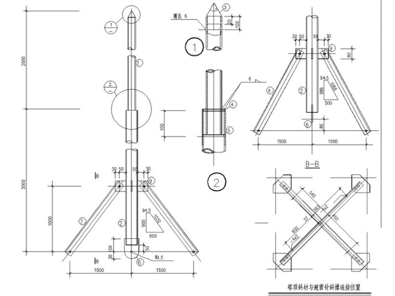 Steel Structure Observation Towers: Lighting Rod Structure Diagrams