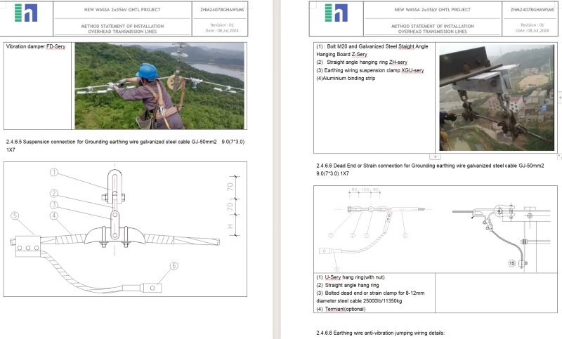 Straight Alignment Suspension Towers | Overhead Line Power Transmission Lines:Earthing Strand wire Connections with Steel Crossarms