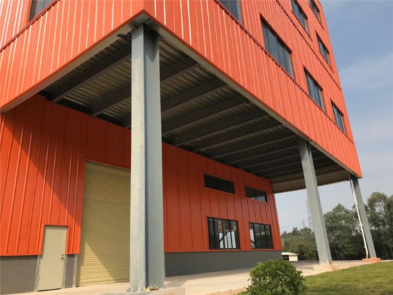 Prefabricated Multiple Storey Steel Structure Buildings For Workshop:Canopy&Mezzinane side View  