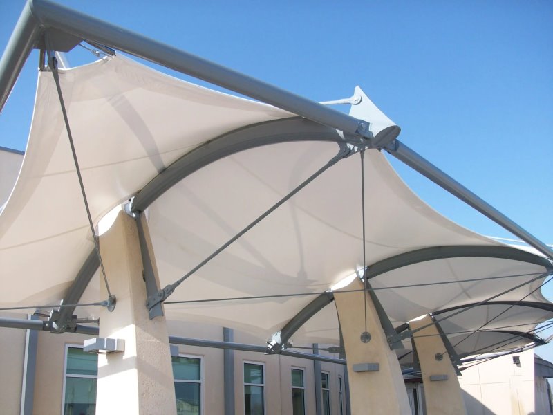 Cable Tensioned Fabric Canopies at Hospital | Architecturally Exposed Steel