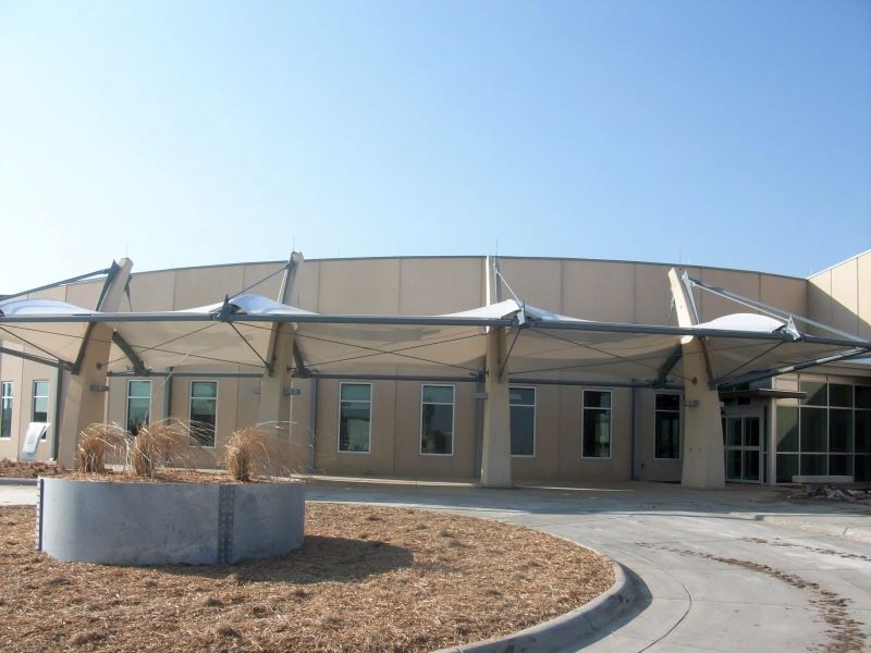 Cable Tensioned Fabric Canopies at Hospital | Architecturally Exposed Steel