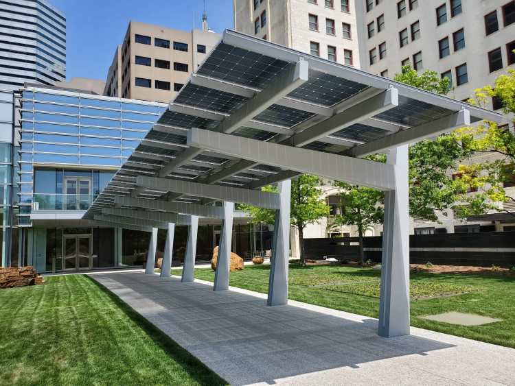 Photovoltaic Canopy Extends With Architecturally Exposed Steel System