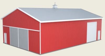 40x60 barn in red with two sliding doors