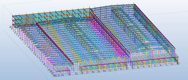 20000Sqm 1200ton Multi-Functional Processing Workshop,Mexico:3D BIM Tekla Model of Workshop Building 