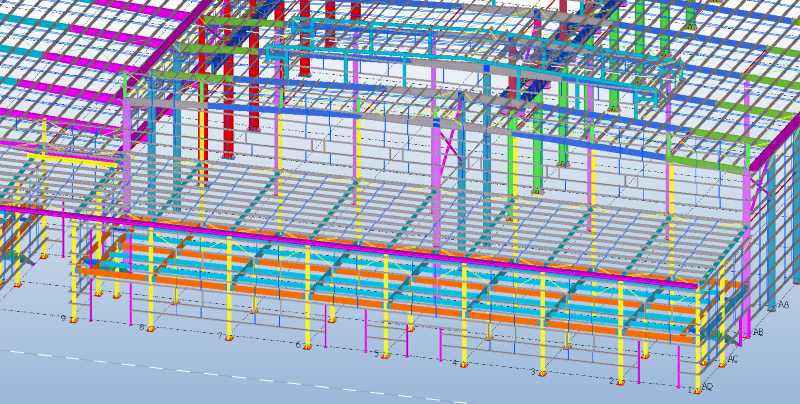 20000Sqm 1200ton Multi-Functional Processing Workshop,Mexico:3D BIM Tekla Model of Workshop Building Mezzinane 