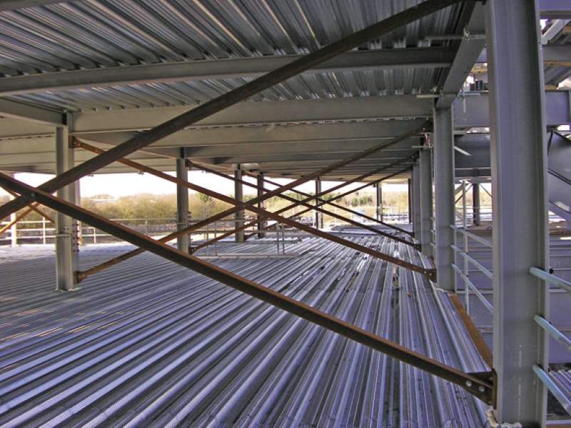 Stadium Mezzanine Composite Steel Deck and Every bay temporarily braced