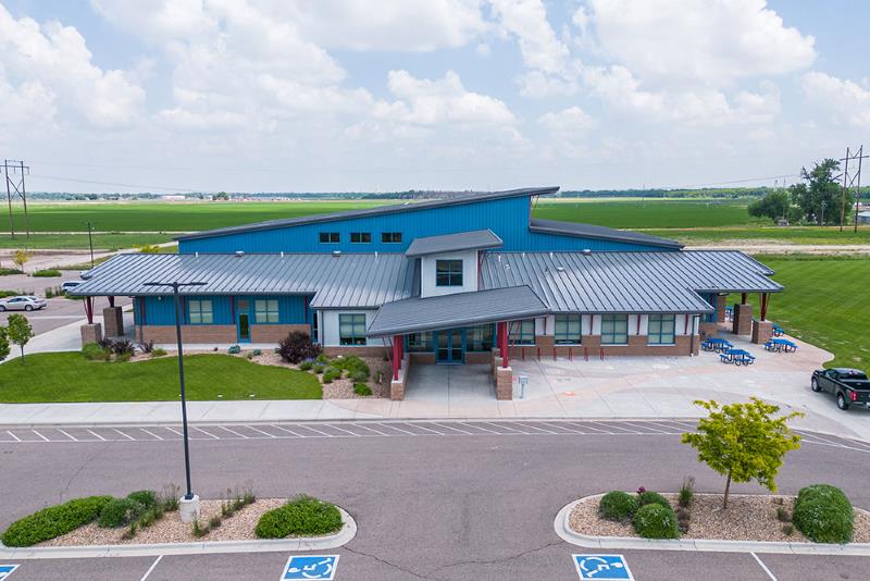 blue colored rivers recreation center building expansive structure