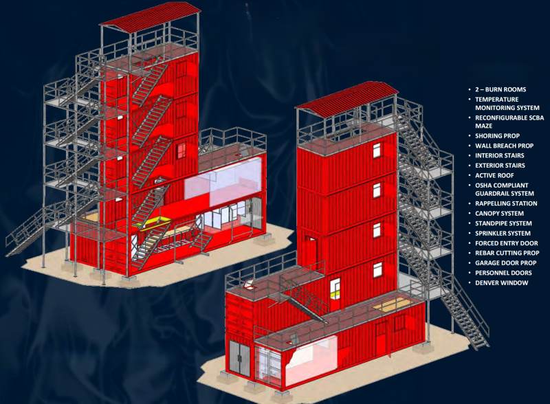 High Rise Fire Simulator Training Building Liberia | Industrial Iron Ore Mines 3D Illustration