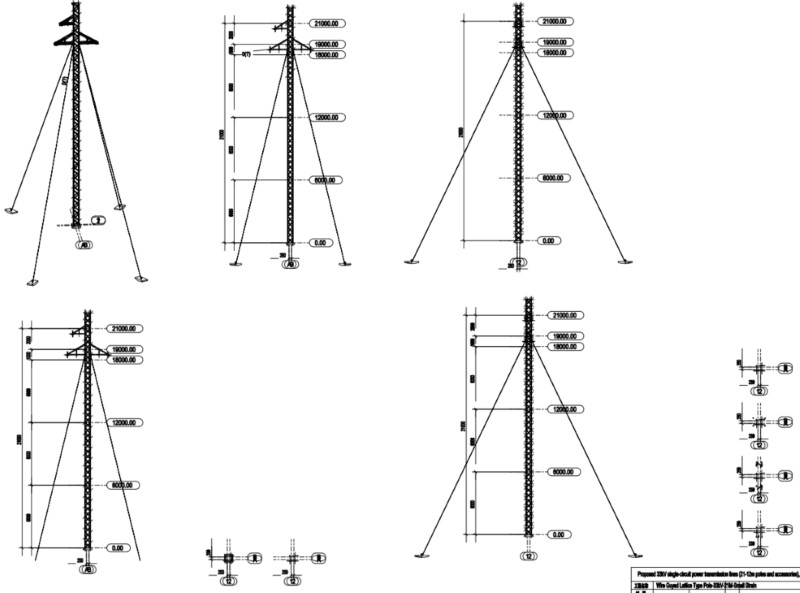 35kV Guyed Towers Drawings for Power Transmission