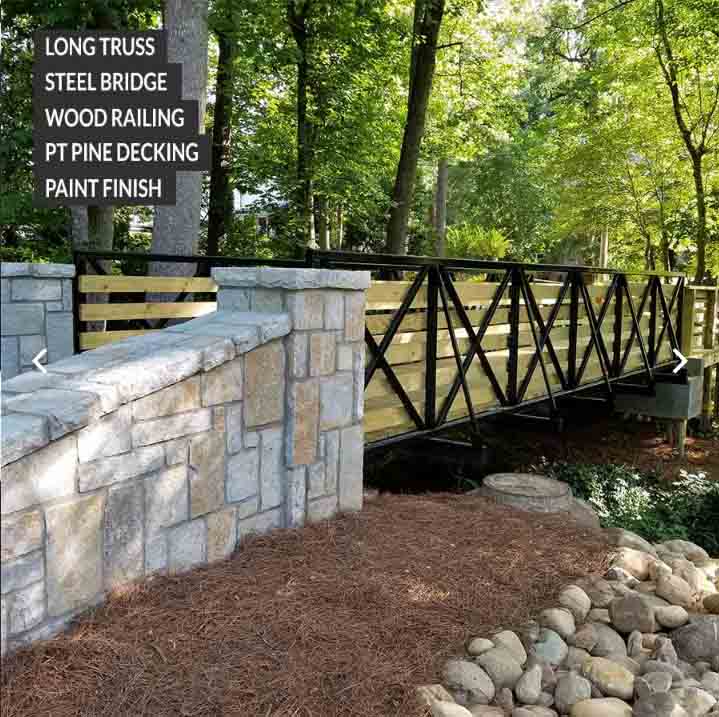 Long Truss Steel Bridge Wood Railing PT Pine Decking Paint Finish 