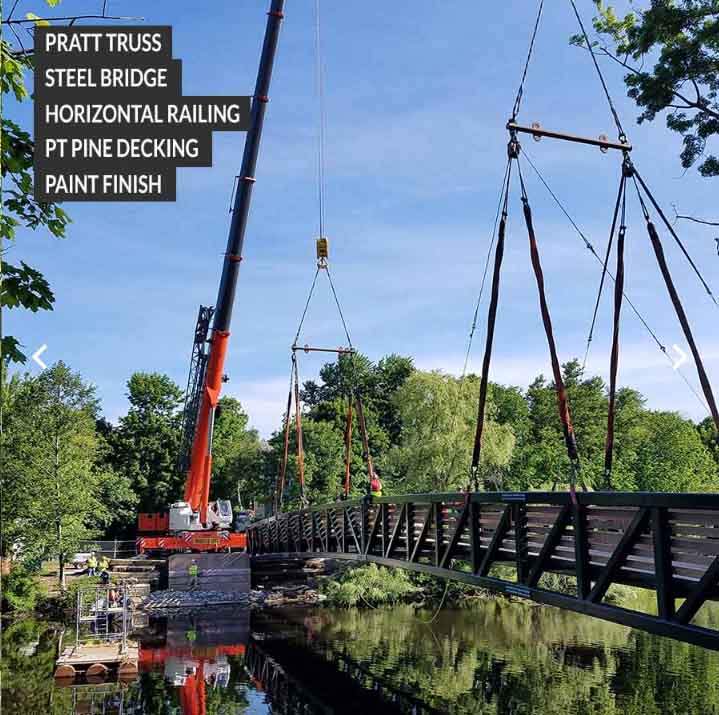 Pratt Truss Steel Bridge Horizontal Railing PT Pine Decking Paint Finish